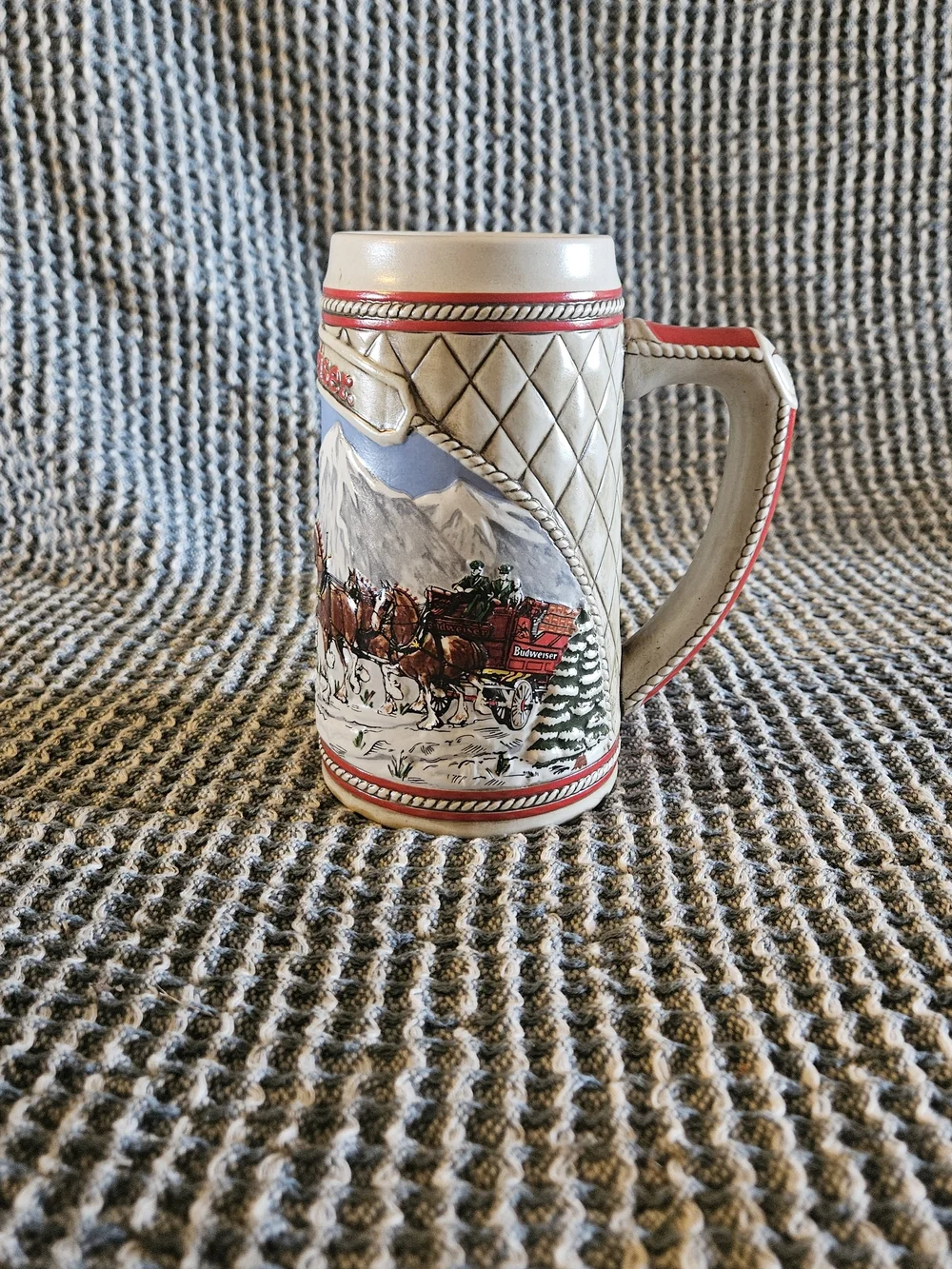 Budweiser Red White Blue Clydesdale Ceramic Stein